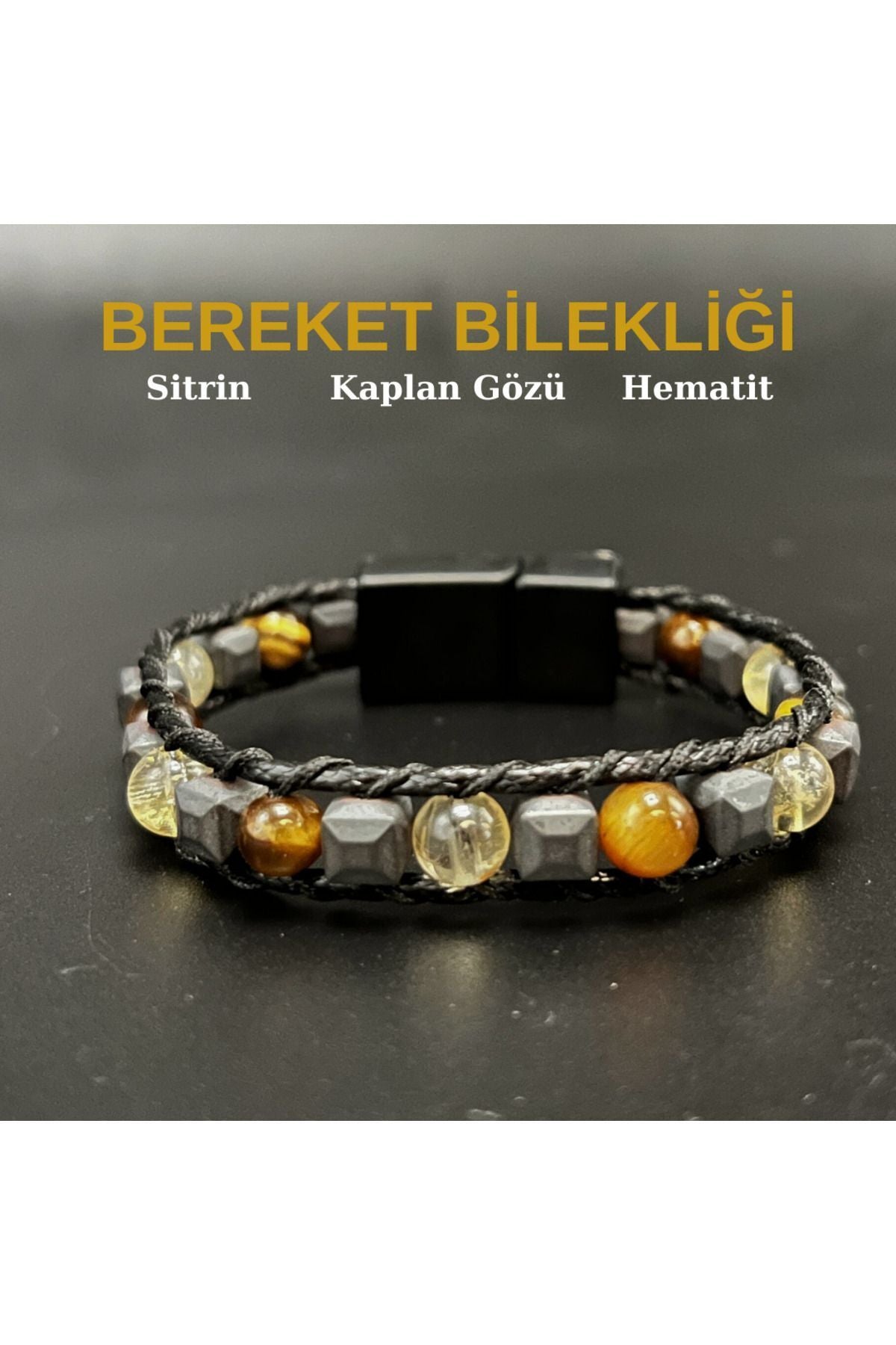 YILDIZ DOĞAL TAŞ Sertifikalı Bereket Doğal Taş 6mm Bileklik Sitrin Kaplan Gözü Hematit