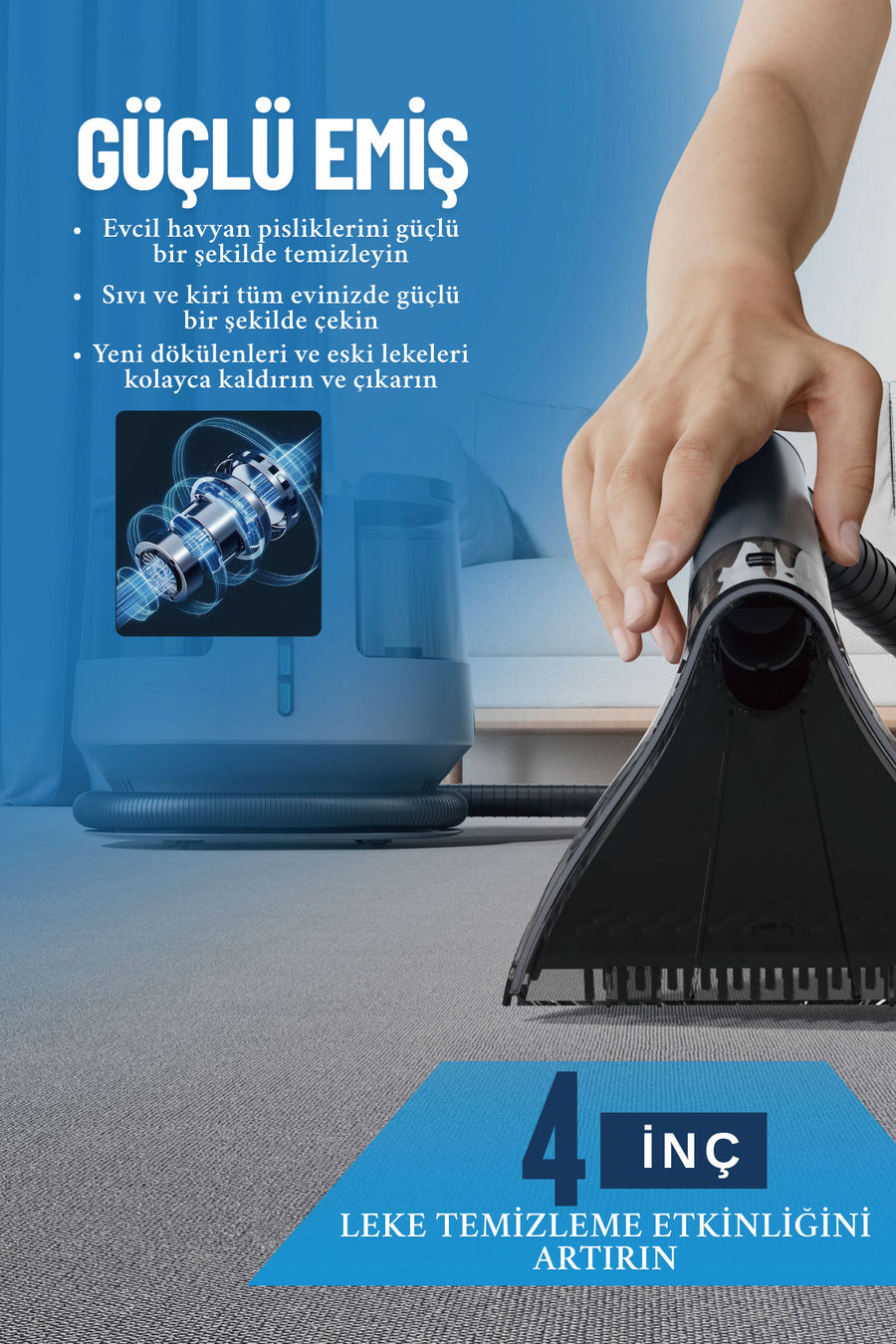 mogo tech MG-201 Premium - Sesli Komutlu Buharlı Temizlik Makinesi Mop Başlıklı Halı & Koltuk Yıkama Makinesi