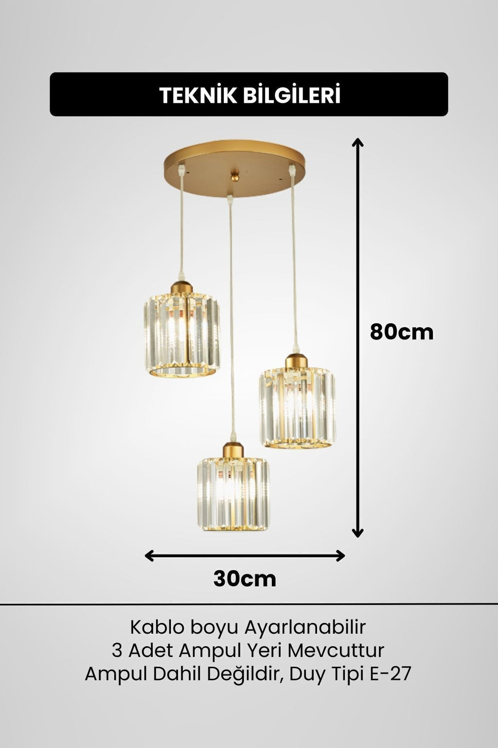 Luna Lighting Radiosa Gold Renkristal Taşlı Dekoratif Modern Salon Mutfak Hol Odantre Üçlü Sarkıt Avize - Görsel 5