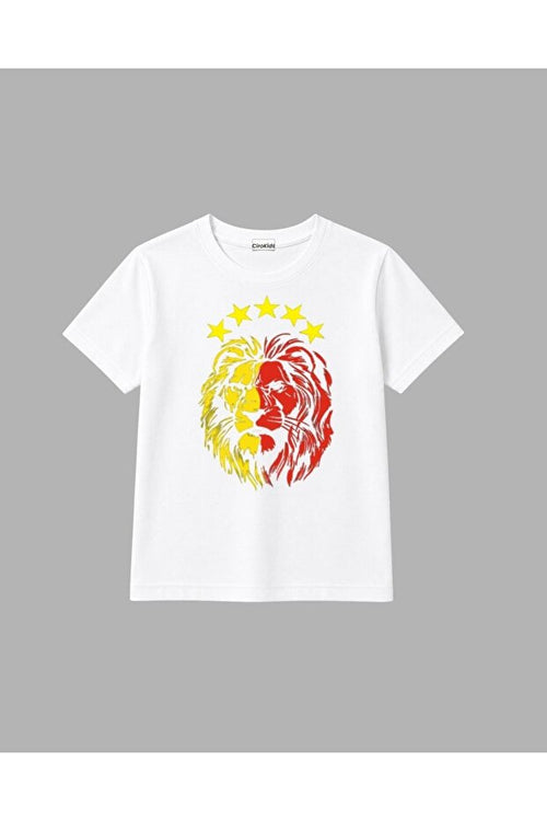 cirokids %100 Pamuk Sarı Kırmızı Aslan Baskılı Unisex Tişört