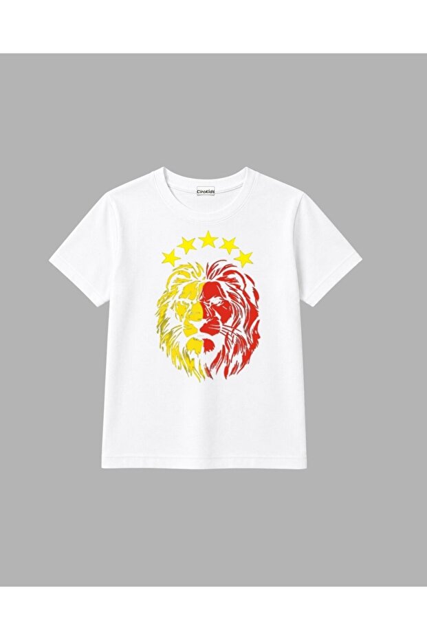 cirokids %100 Pamuk Sarı Kırmızı Aslan Baskılı Unisex Tişört