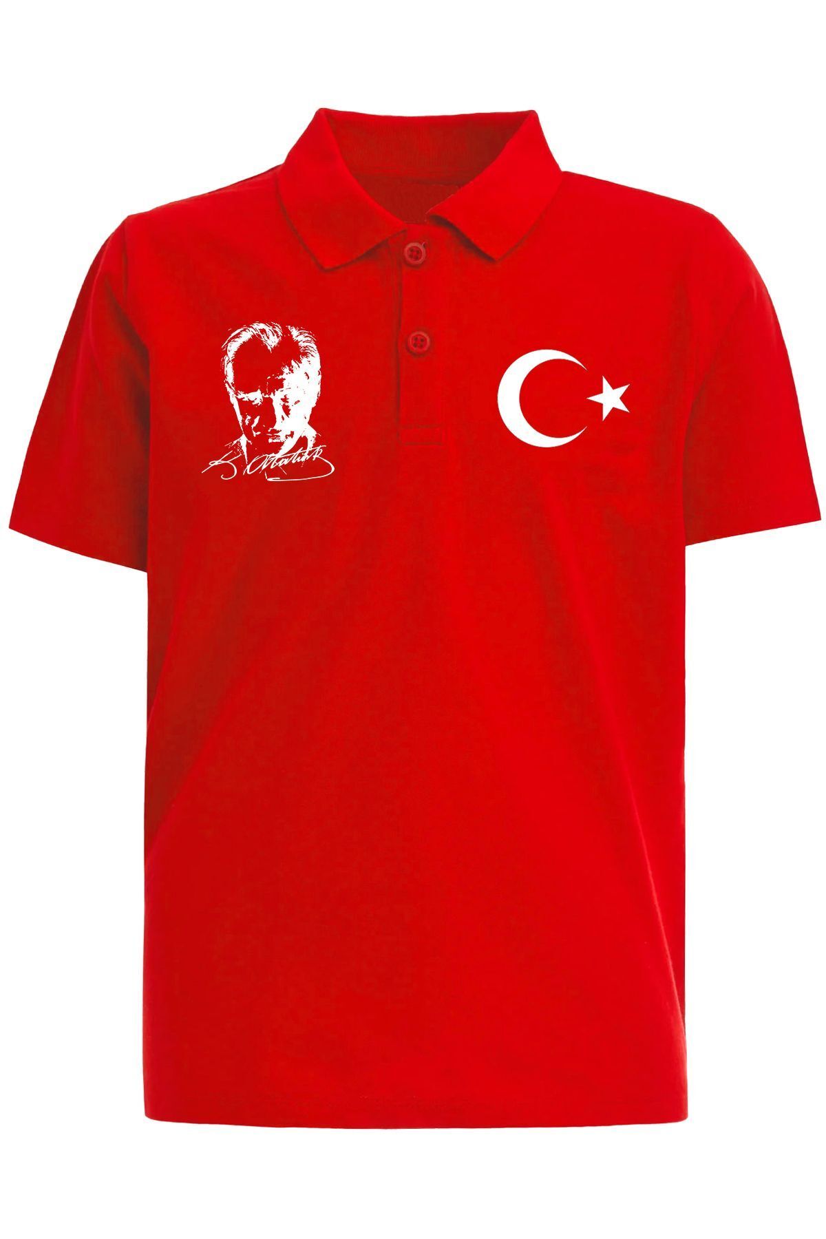 Çapıt Polo Yakatatürk ve Ayıldızlı Kırmızı Kısa Kollu Nisan Tişört