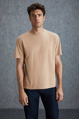 GRIMELANGE Solo Erkek %100 Organik Pamuklu Kalın Dokulu Comfort Fit Bisiklet Yakalı Siyah T-shirt - Lacivert