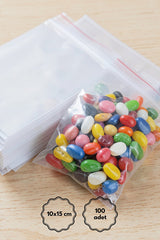 Bimotif 100lü Bantlı Şeffaf Poşet 10x15 cm (Bantlı OPP Poşet, Şeker, Kurabiye ve Kuruyemiş Poşeti)