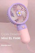 GoMarkt Şarjlı Mini El Ve Masa Fanı Çiçek Desenli Mini El Pervanesi Soğutu El Fanı - Yeşil