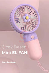 GoMarkt Şarjlı Mini El Ve Masa Fanı Çiçek Desenli Mini El Pervanesi Soğutu El Fanı - Yeşil