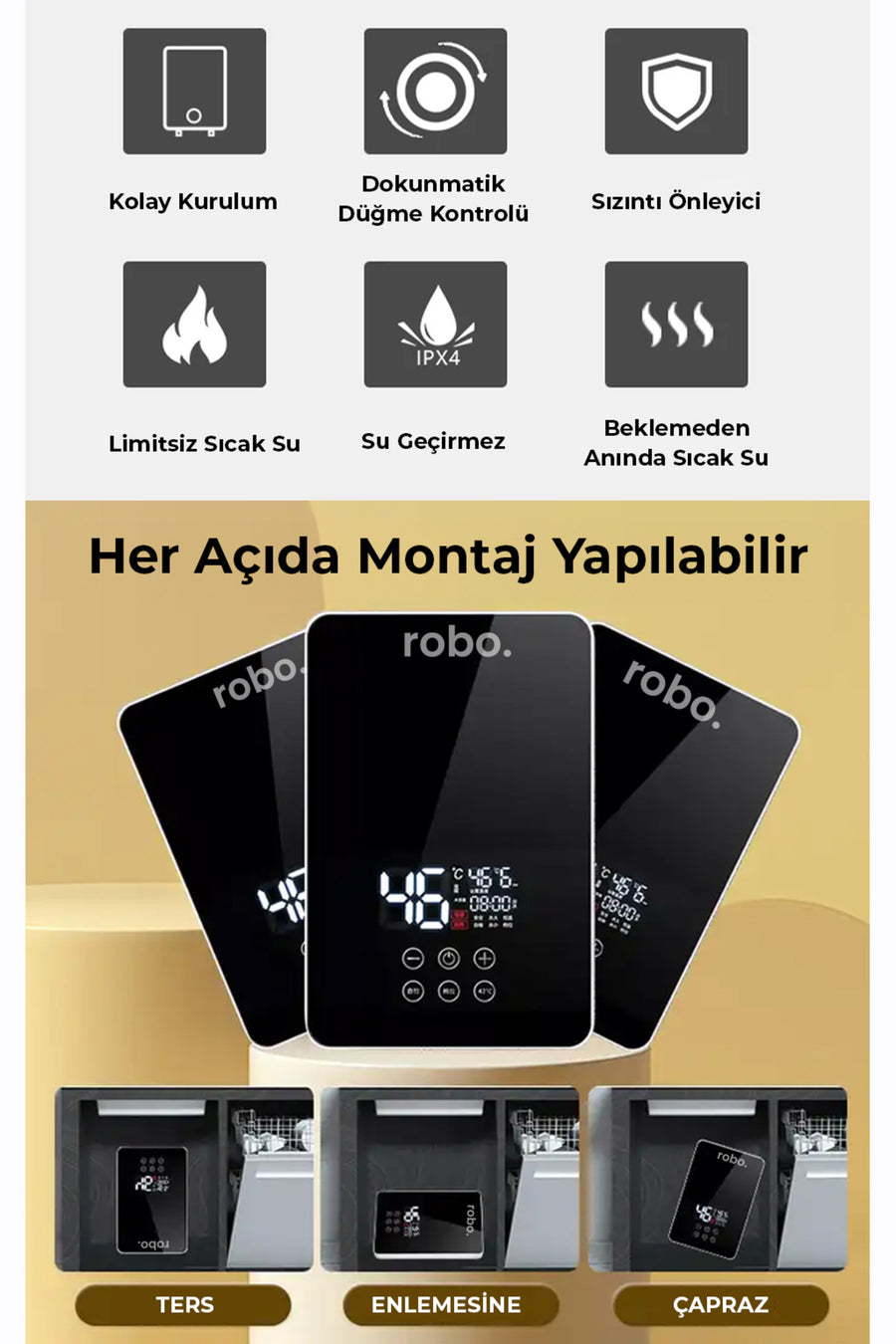 ROBO Dijital Akıllı Şofben - (DUŞ BAŞLIĞI HEDİYELİ)