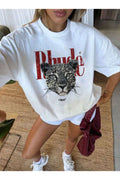 Framgan Unısex Erkek/Kadın LEOPAR Özel Baskılı Oversize Pamuklu Bisiklet Yaka T-Shirt - Beyaz