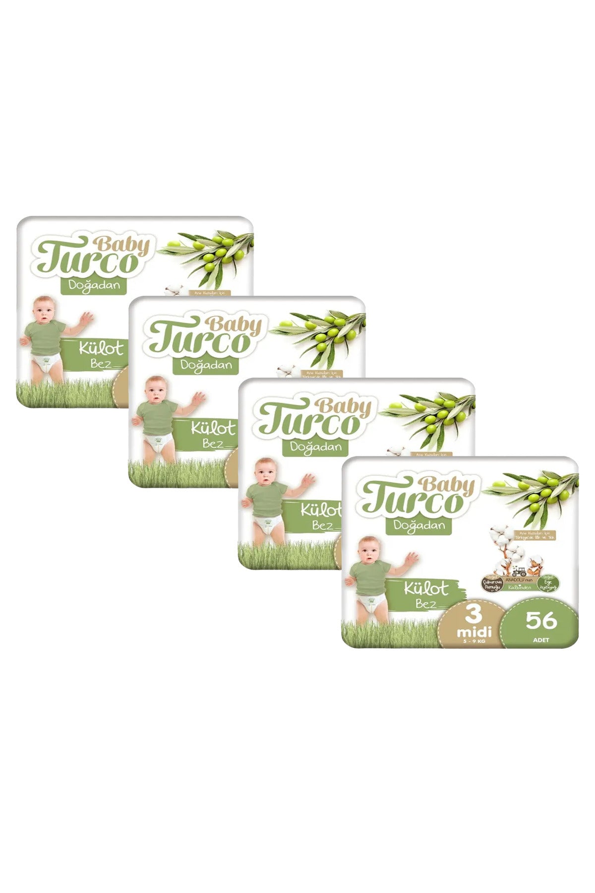 Baby Turco DOĞADAN ECO KÜLOT MİDİ 3 NUMARA 4 PAKET 56 X 4=224 ADET