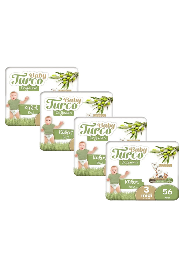 Baby Turco DOĞADAN ECO KÜLOT MİDİ 3 NUMARA 4 PAKET 56 X 4=224 ADET