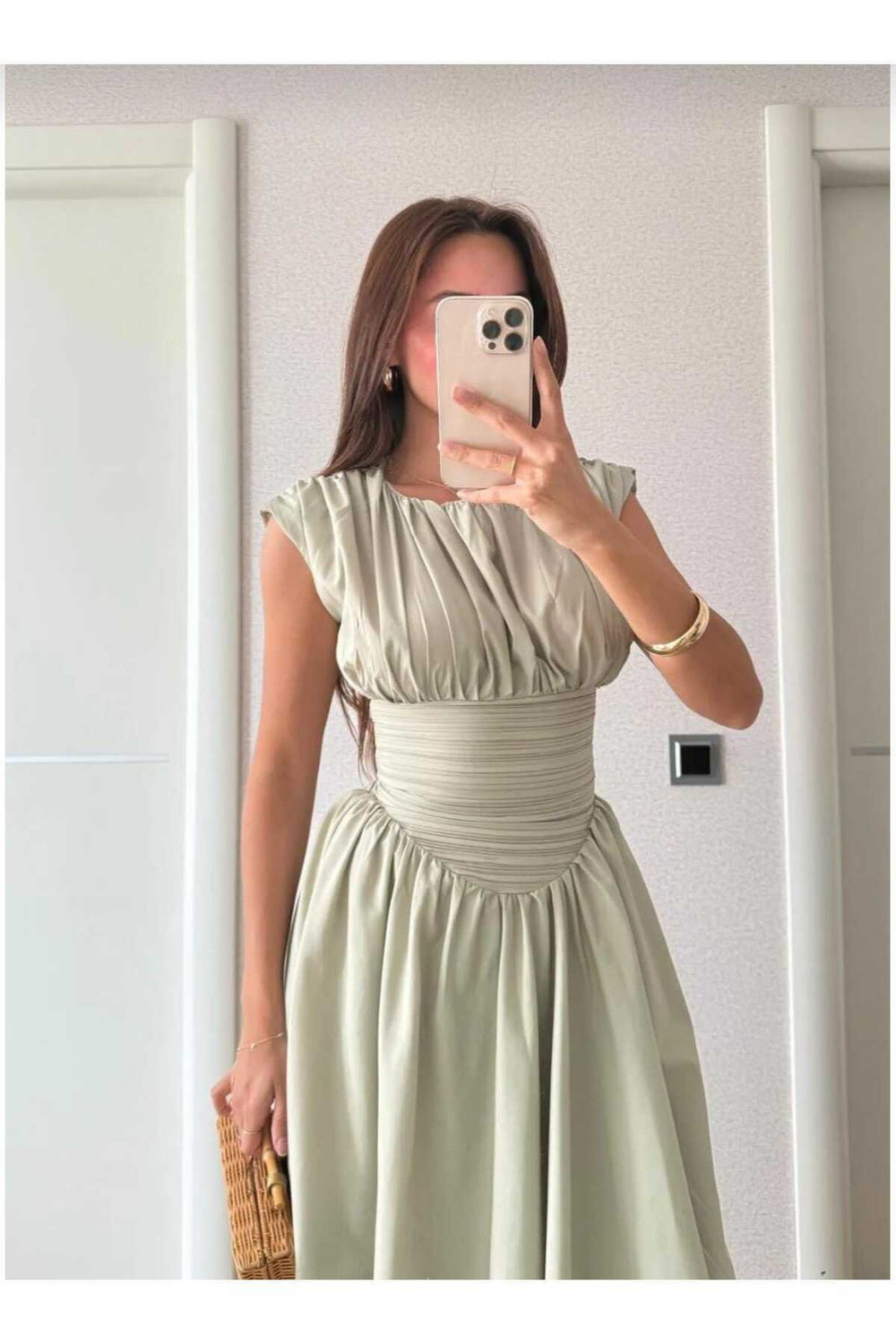 Genel Markalar Pinterest Şık Muadil Midi Elbise - Yeşil