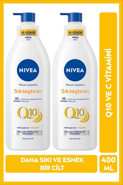 NIVEA Q10 Sıkılaştırıcı Vücut Losyonu 400ml, C Vitamini, Nemlendirici, Kolajen Tetikleyici Kompleks,X2Adet