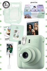 Fujifilm Instax Mini 12 Yeşil Fotoğraf Makinesi-10'lu Film-kıskaçlı Stand-pvc Albüm Ve Simli Pleksi Kılıf Set - Yeşil