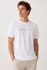 caer Erkek Regular Fit Baskılı Tişört %100 Pamuk Bisiklet Yaka Günlük Basic T-Shirt - Beyaz