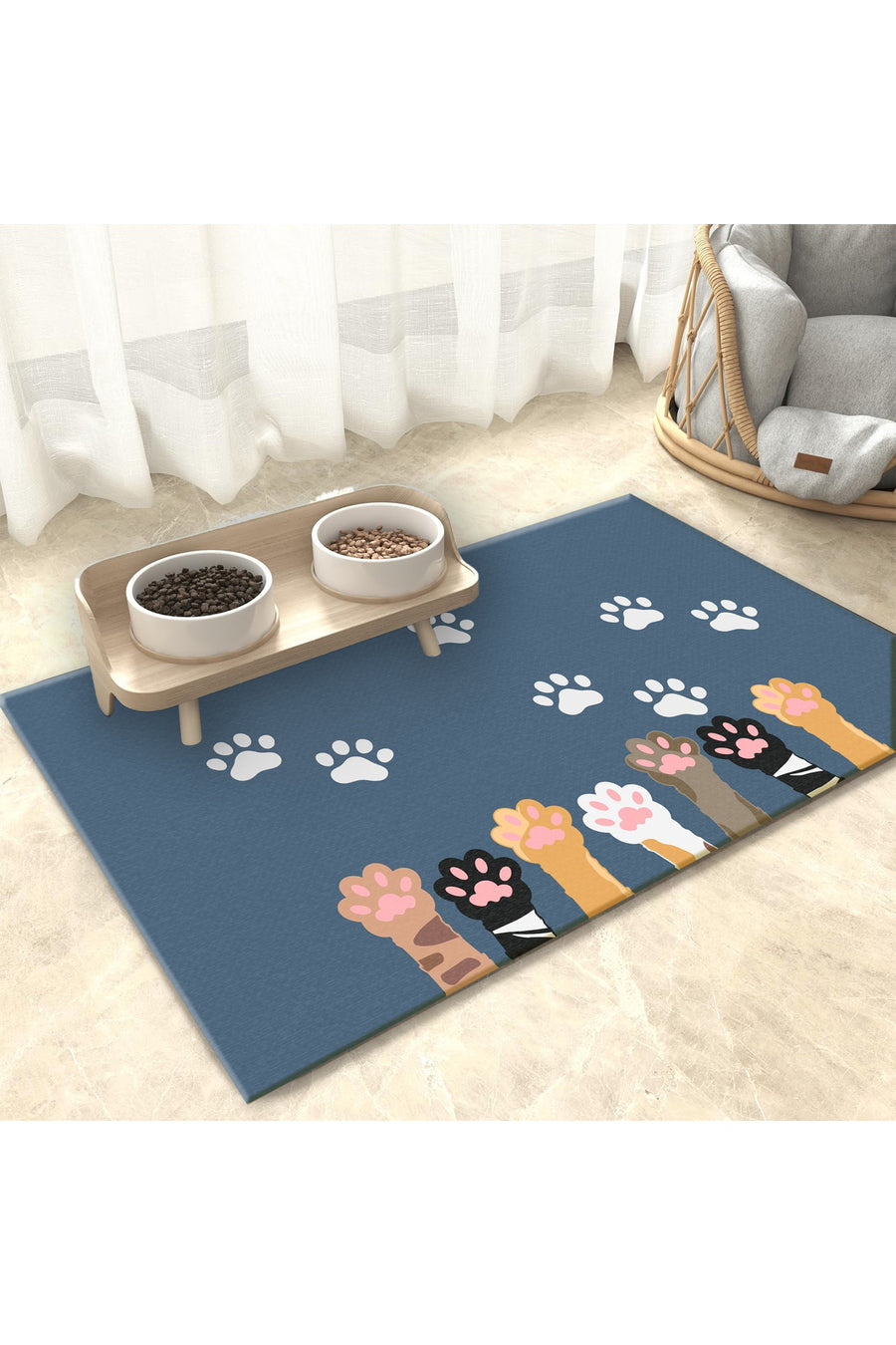 Harikabirev KEDİ VE KÖPEK MAMA ALTLIGI EVCİL HAYVAN BESLENME MATI KOLAY (MAVİ) TEMİZLENİR YIKANABİLİR