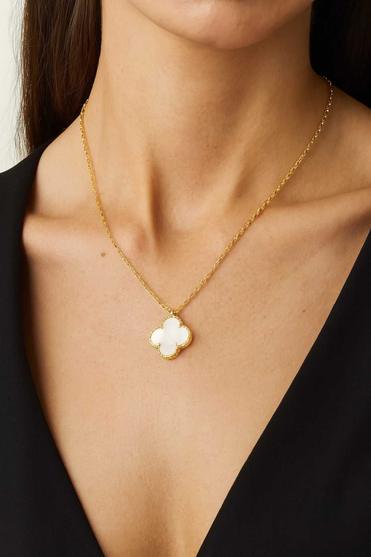 Marka Tasarim Altın Renk Beyaz Van Cleef Bijuteri Kolye