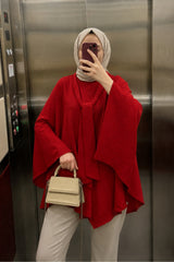 Lunfia Uzun Kuşaklı Salaş Tunik - Kırmızı - Kırmızı