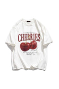 Elvino Red Cherries Baskılı Oversize Kadın/Erkek Unisex Beyaz Tshirt - Beyaz