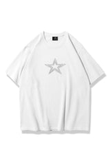 Trendiz Unisex Star Stroke Taş Baskılı Tshirt Beyaz - Beyaz