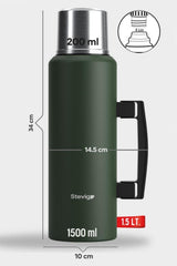Stevig 4 Camp Klasik Vakumlu Kulplu Çelik Termos 1.5 LT. Green ST-206