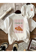 Elvino Oversize Kesim Kısa Kollu Mavi Çizgiler Baskılı T-shirt - Beyaz
