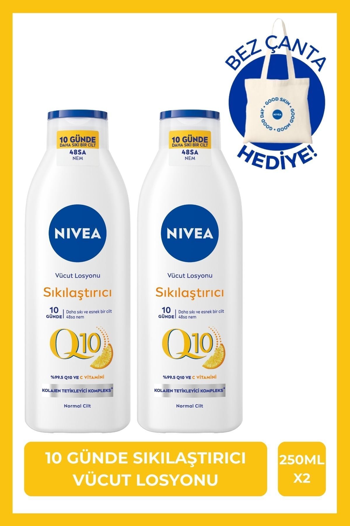NIVEA QSıkılaştırıcı Vücut Losyonu ml, Günde Sıkılaşma, C Vitamini, Nemlendirici, Çanta Hediyeli