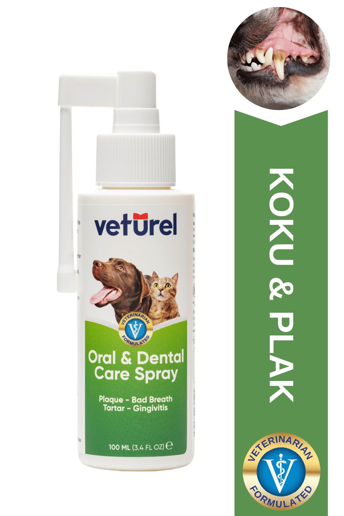 Veturel Ağız Ve Diş Bakım Spreyi 100ml Kedi Ağız Bakımı Köpek Ağız Kokusu Diş Eti Yarası Enfeksiyonu