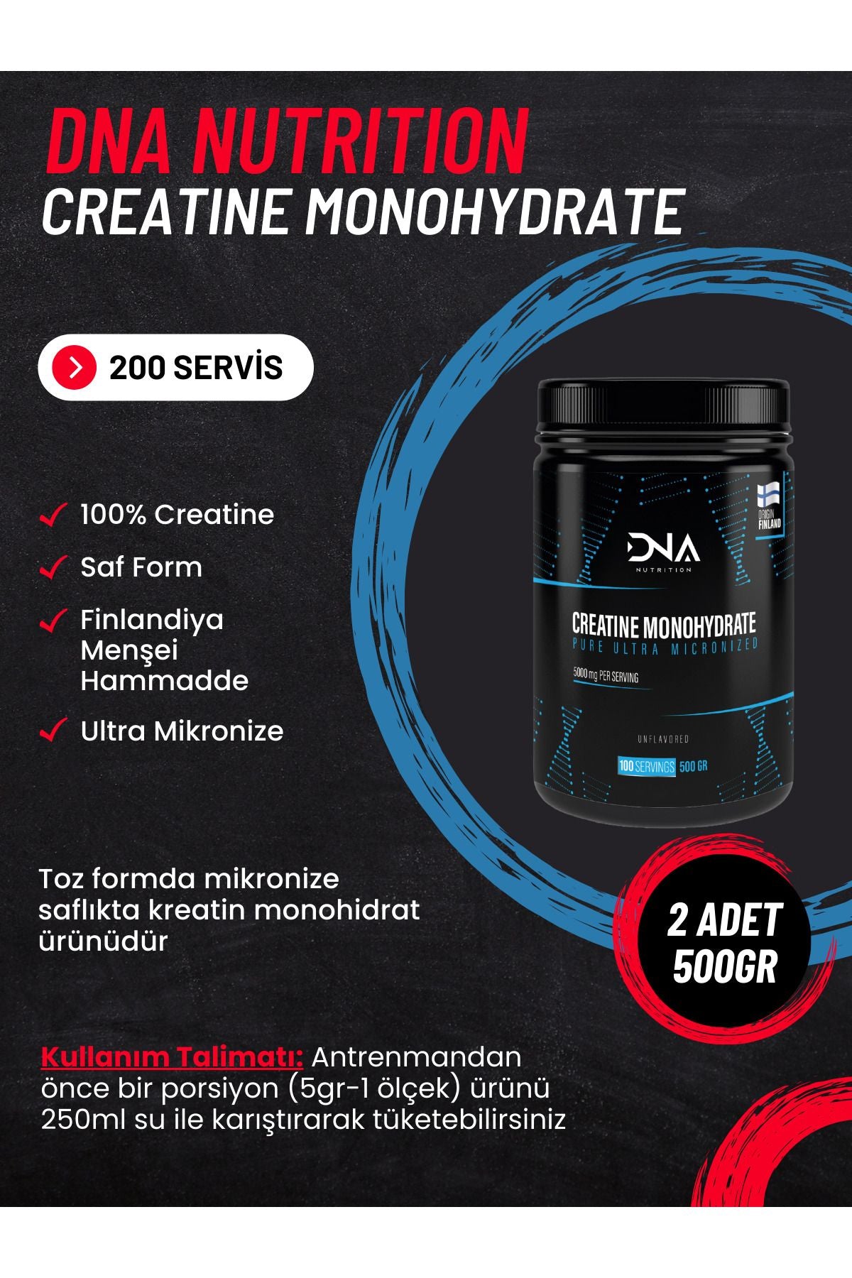 Dna Nutrition Creatine 500gr X 2 Adet (TOPLAM 1000GR - 200 SERVİS)