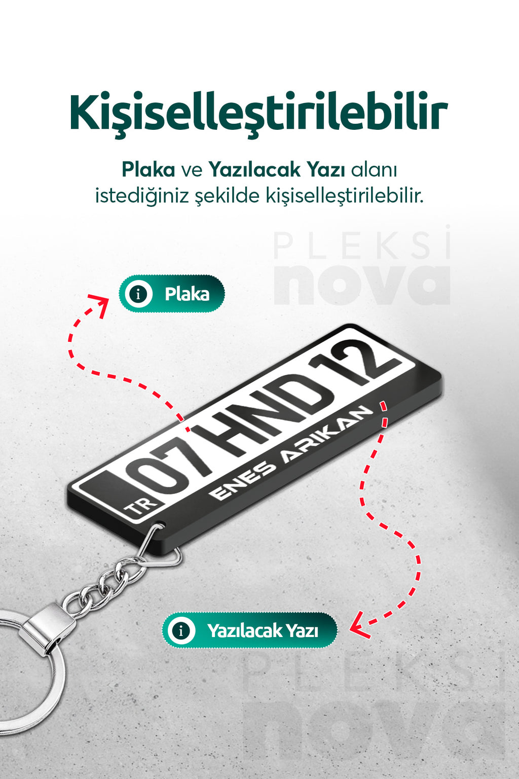 Pleksinova Kişiye Özel Pleksi Beyaz Plaka Plakalı Anahtarlık Araba Hediyesi Araba Süsü - Çift Taraflı