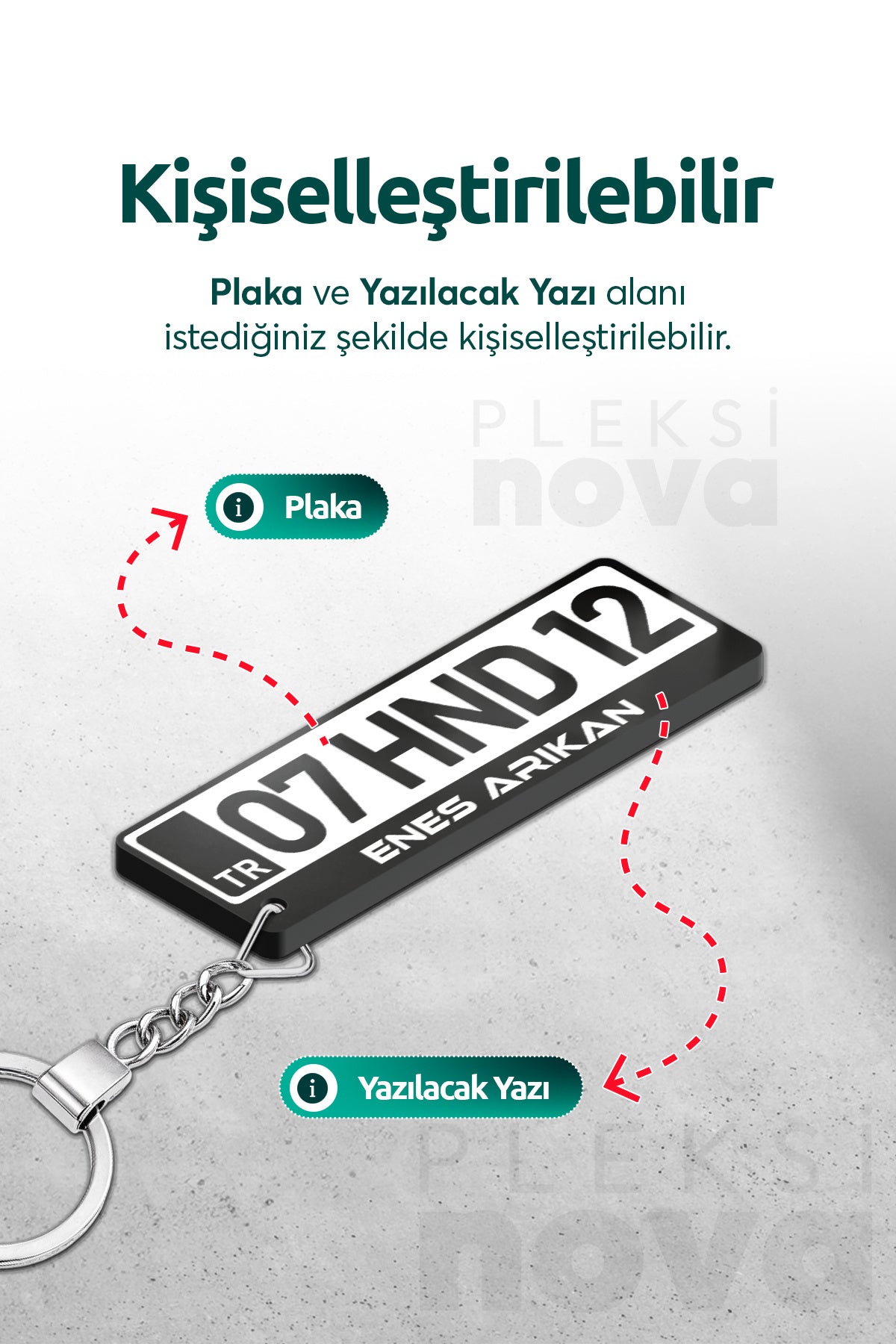 Pleksinova Kişiye Özel Pleksi Beyaz Plaka Plakalı Anahtarlık Araba Hediyesi Araba Süsü - Çift Taraflı