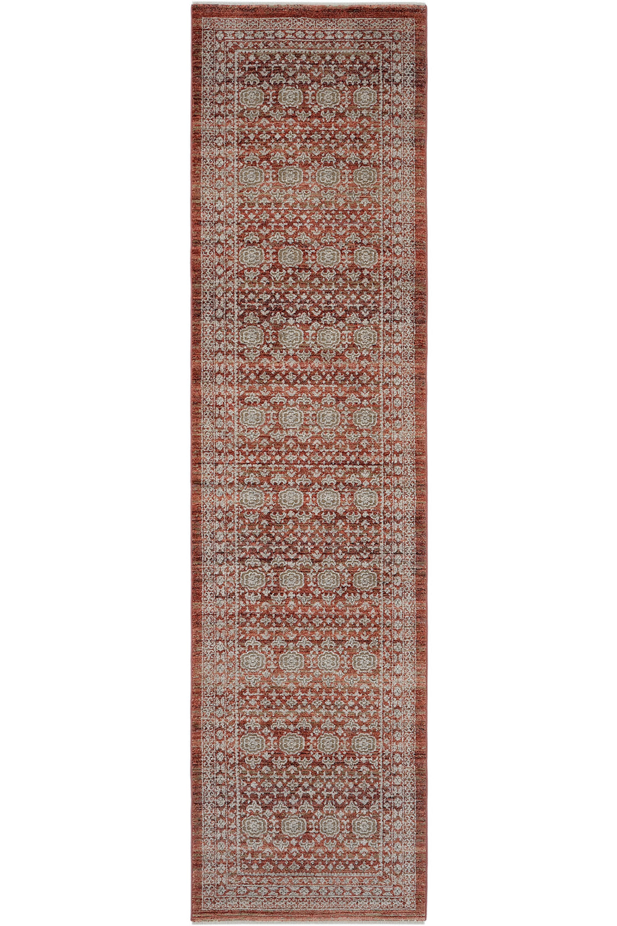 Cool Halı Hanedan Krem Klasik Desenli Çiçekli Yolluk Otantik Bohem Vintage Koridor Giriş Uzun Antre Hol Halısı - Kiremit