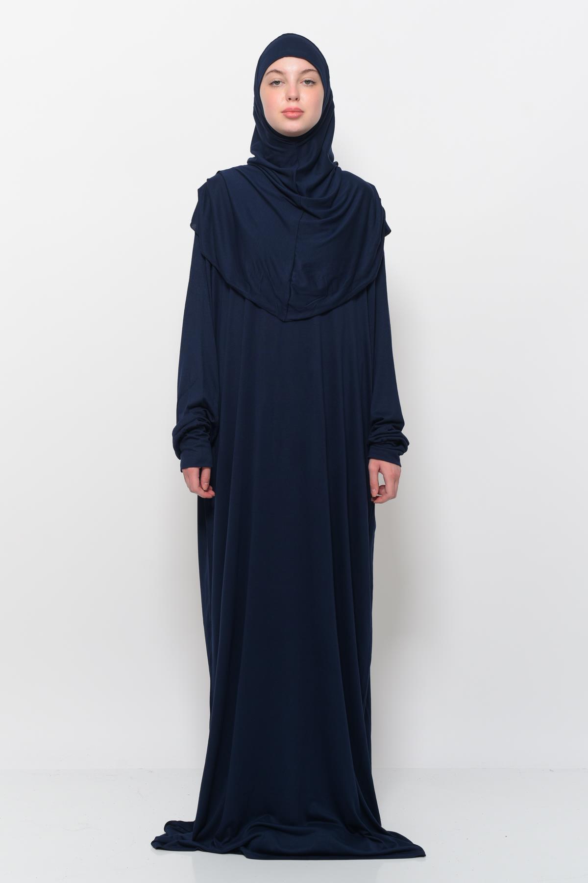 Altobeh Pratik Tek Parça Pamuklu Yarasa Kollu Tak Çıkar Başörtülü Organik Namaz Elbisesi Fıstık Yeşili