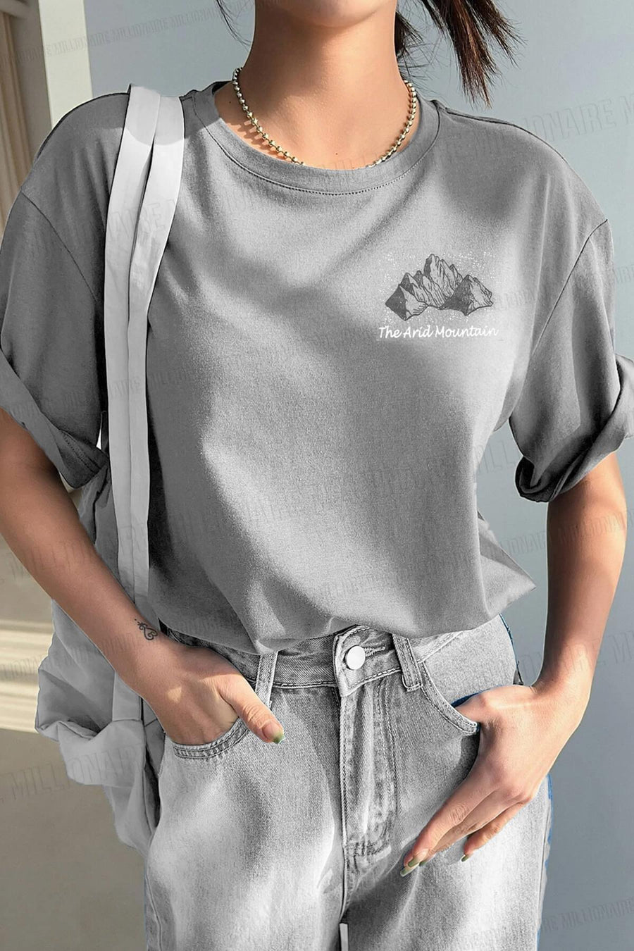Teenage Millionaire Arid Mountain Gri Oversize Salas Boyfriend Kadın T-shirt - Gri