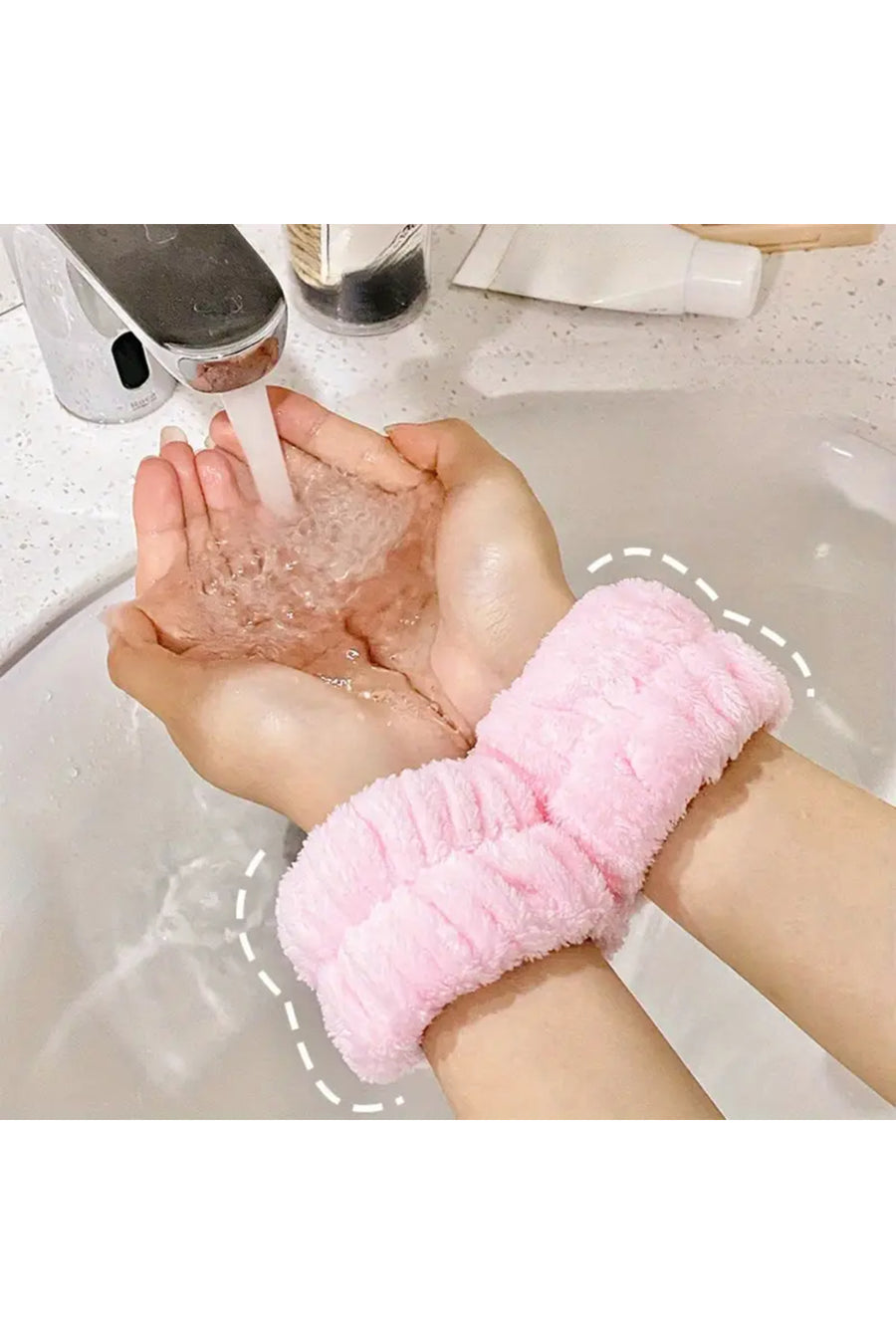 C&E Design Peluş Pembe Bileklik + Makyaj Ve Banyo Bandı Seti