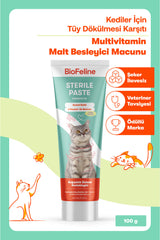 BioFeline Tüy Dökülmesi, Tüy Yumağı ve Kusma Engelleyici Multivitaminli Kısır Kedi Maltı 100g