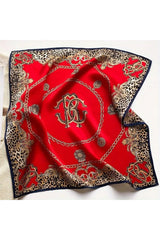 Behills Kadın Zincir Desen Bandana Fular 50x50 Kare Rayon Kumaş İtalyan Dikişli Boyun Fuları Saç Bandanası - Yeşil