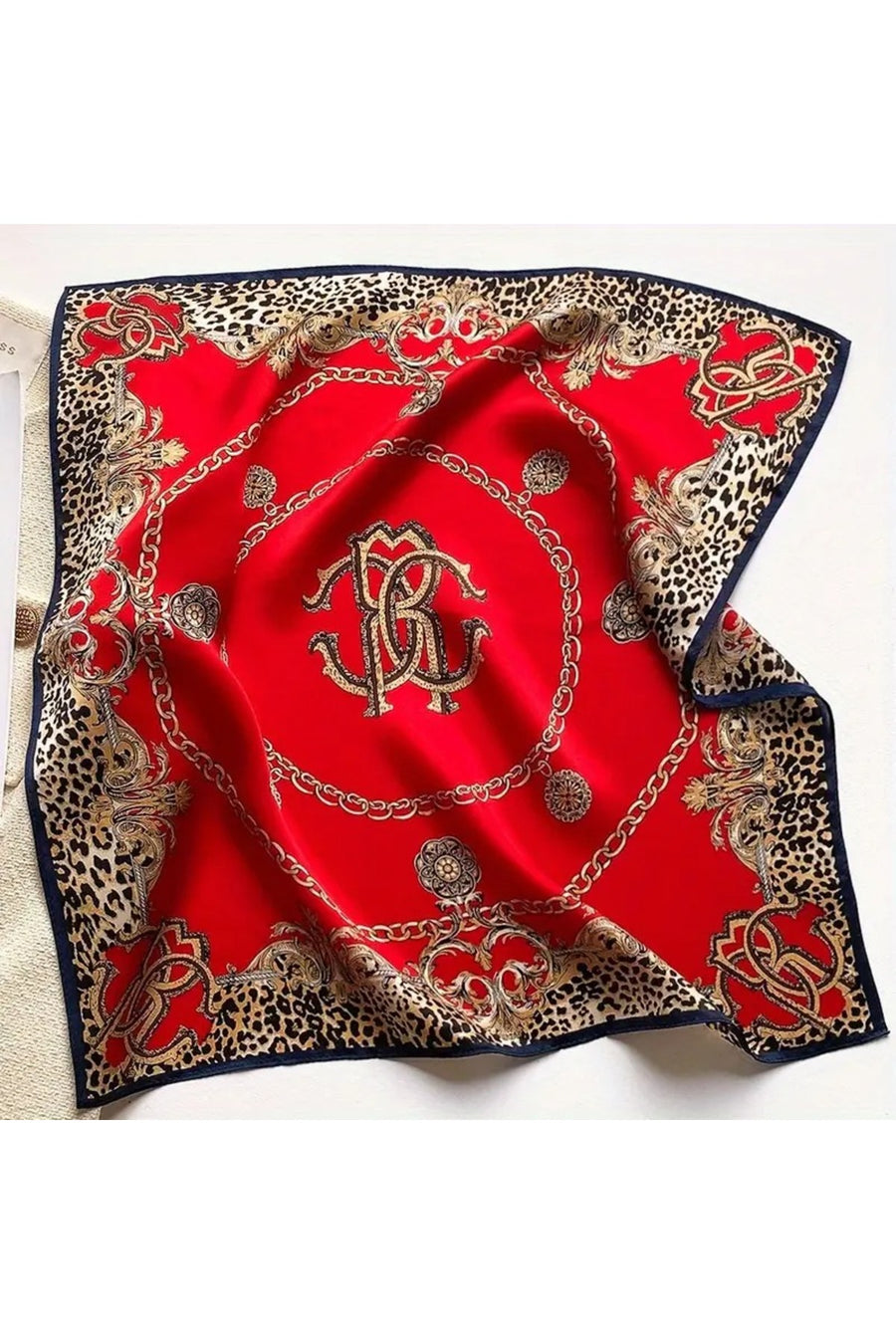 Behills Kadın Zincir Desen Bandana Fular 50x50 Kare Rayon Kumaş İtalyan Dikişli Boyun Fuları Saç Bandanası - Yeşil