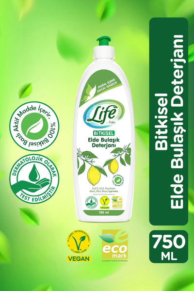 Life By Fakir Bitkisel Elde Bulaşık Deterjanı 750 ml – Limon Özlü, Vegan, Etkili Temizlik