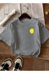 caddekombin Kadın Çift Taraf Limoncello Baskılı Bej T-shirt - Gri