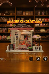 NoviHobby Düşler Çikolatası 3D Puzzle Ahşap Minyatür Maket Kiti DIY Kendin Yap Led Işıklandırmalı Maket Ev