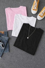 SANTAMİLA 3 lü Bordo Beyaz Siyah Düz T-shirt - Syhbyzpembe
