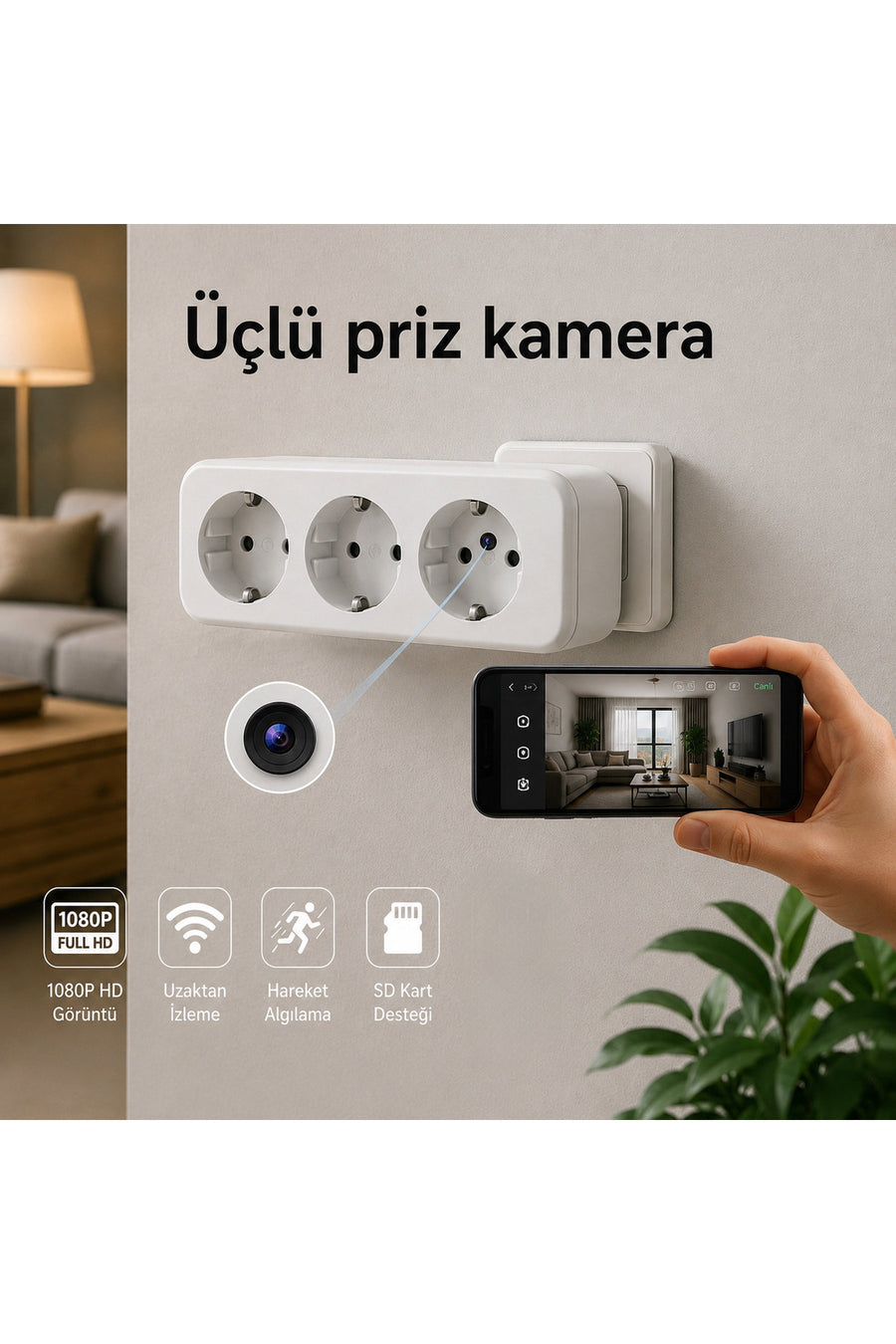 intermax Bebek Hasta Bakıcı Güvenlik Priz Kamera 4K 1080P HD Mini CCTV Kamera - Kamera