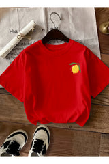 caddekombin Kadın Çift Taraf Limoncello Baskılı Bej T-shirt - Kirmizi-C