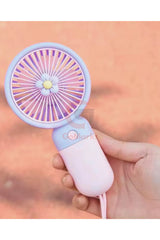 GoMarkt Şarjlı Mini El Ve Masa Fanı Çiçek Desenli Mini El Pervanesi Soğutu El Fanı