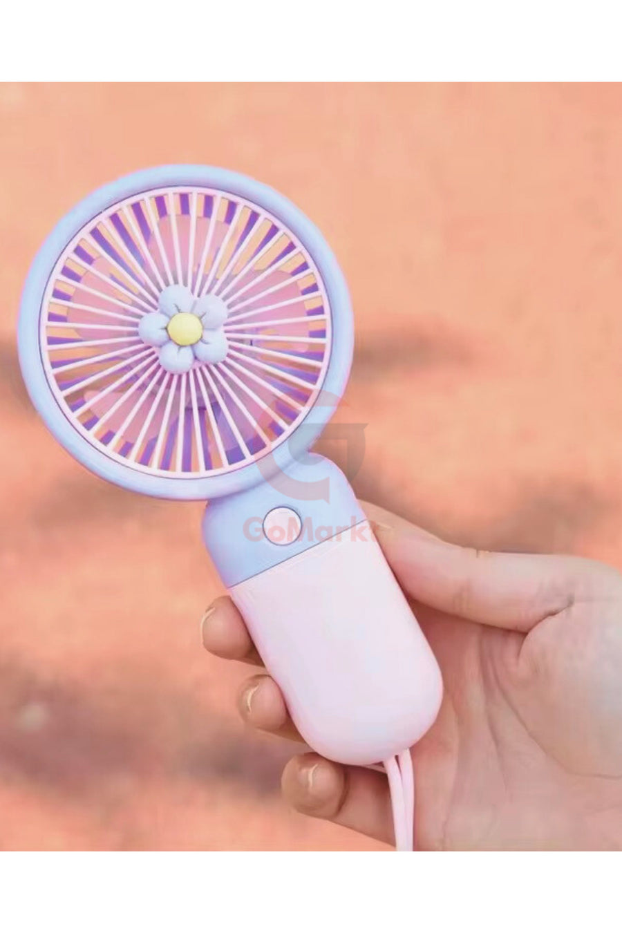 GoMarkt Şarjlı Mini El Ve Masa Fanı Çiçek Desenli Mini El Pervanesi Soğutu El Fanı