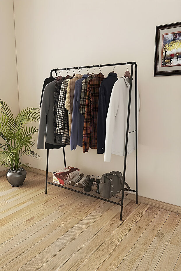 Metallica Concept Oval Telli Siyah Butik Elbise Askısı Ayaklı Askılık Konfeksiyon Askılık