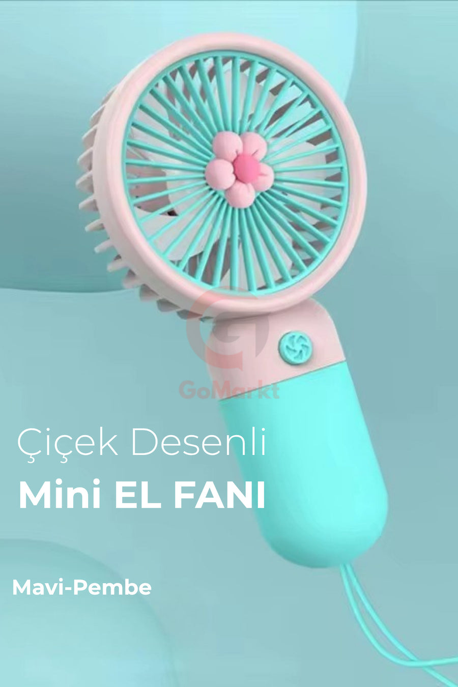 GoMarkt Şarjlı Mini El Ve Masa Fanı Çiçek Desenli Mini El Pervanesi Soğutu El Fanı - Sarı