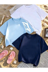 SANTAMİLA 3 lü Bordo Beyaz Siyah Düz T-shirt - Mavilacibyz