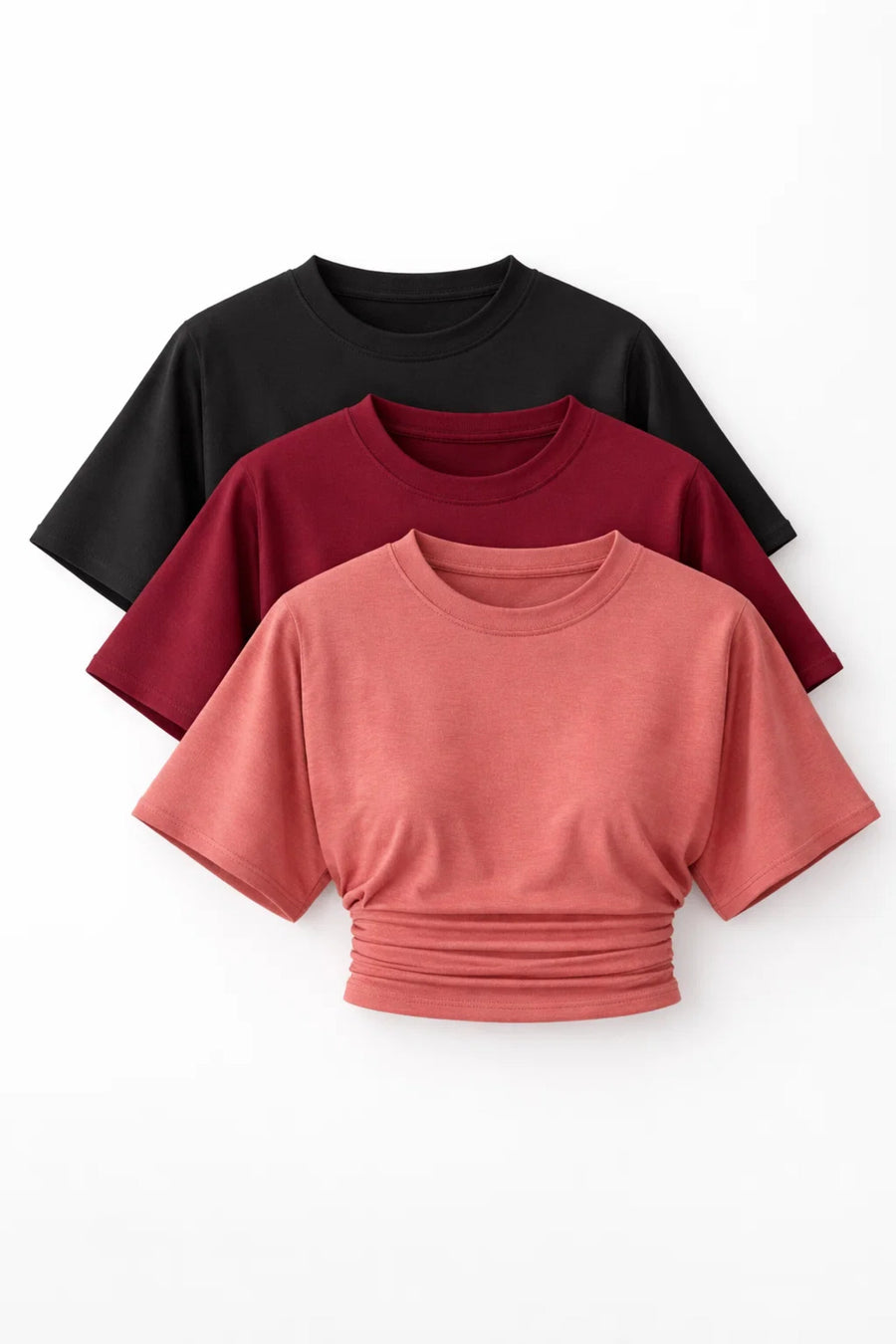 COMBİNE MİCHAİL Kadın Yarasa Kollu Basic Dar 3 Lü Crop Bluz - Lacivert