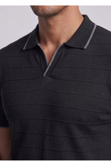 viyamen Erkek Triko Kumaş Yakalı Düğmesiz Açık Yaka Fitilli Kısa Kollu Regular Fit Tişört T-shirt - - Bebek